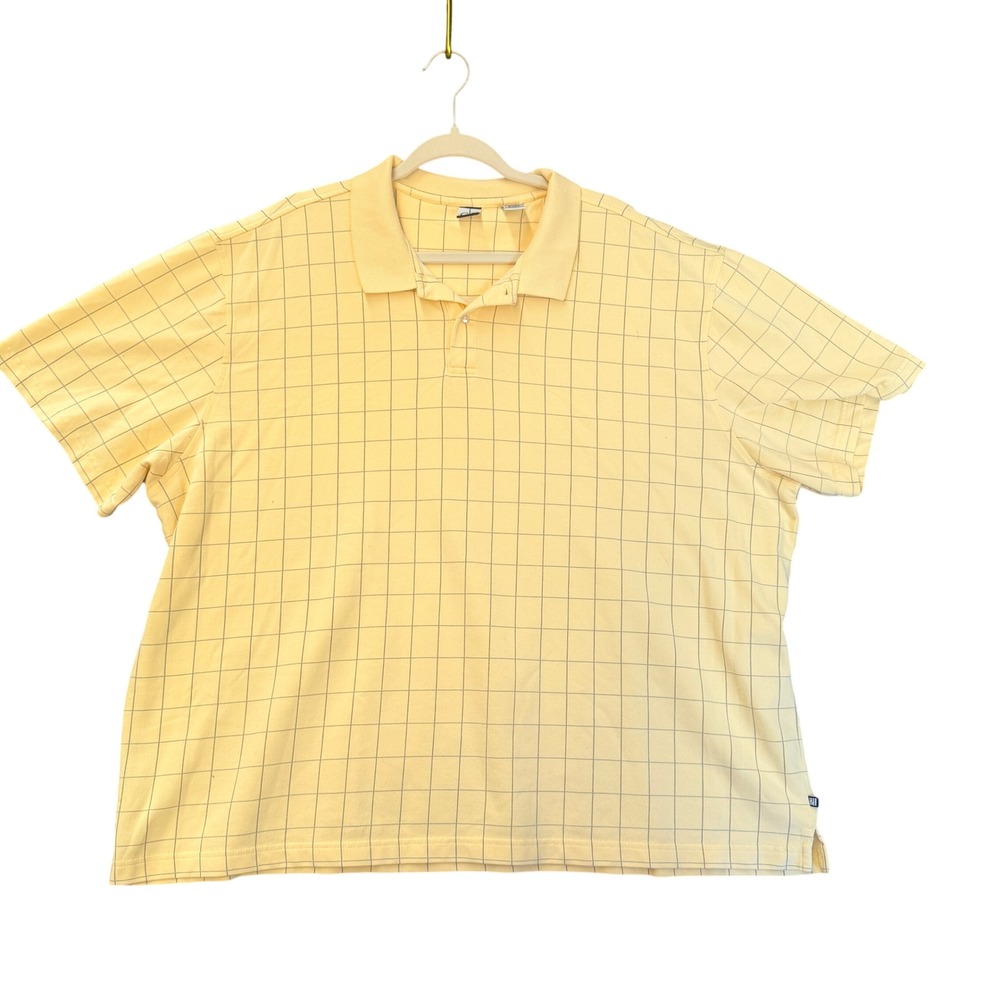 Geoffrey Beene Polo Shirt Mens 3XL Yellow Windowpane Grid Short Sleeve Classic
